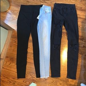 One pair of leggings, two pairs of jeans.